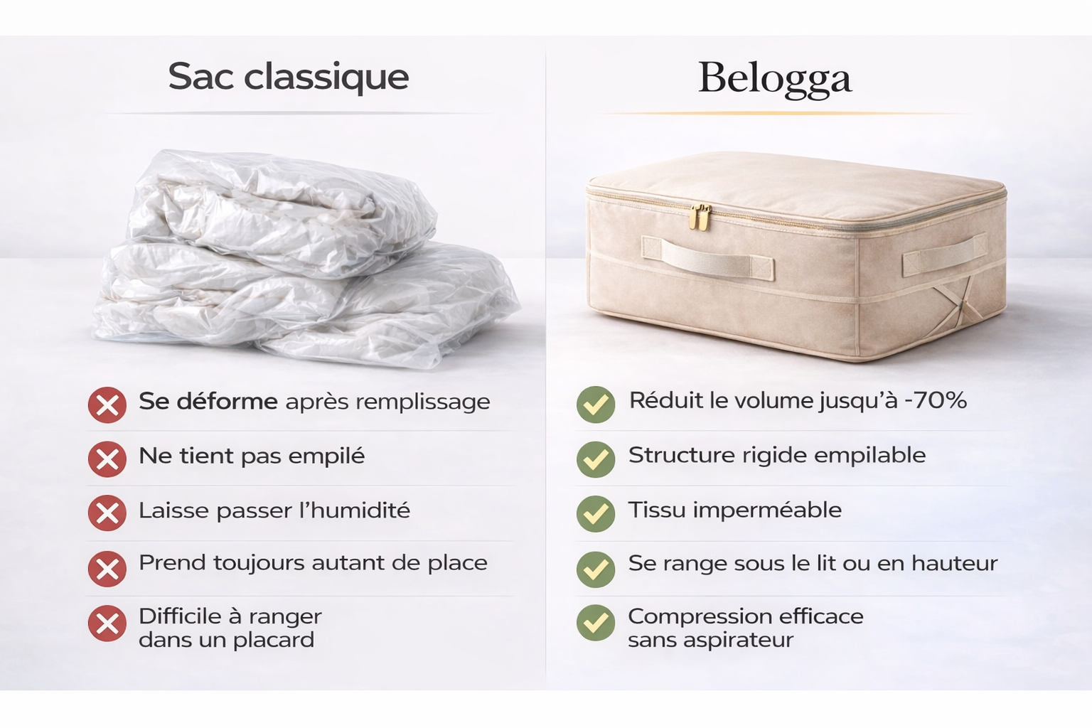 Comparaison sac classique vs Belogga